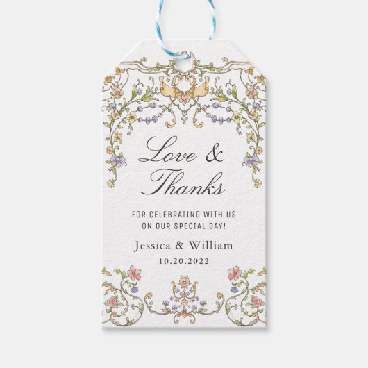 Victoriaans  Grace Floral Wedding Cadeaulabel (Voorkant)