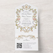 Victoriaans  Grace Floral Wedding QR-code All In One Uitnodiging (Binnen)