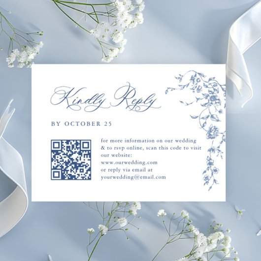 Victoriaans  Grace Floral Wedding QR-code RSVP Kaartje