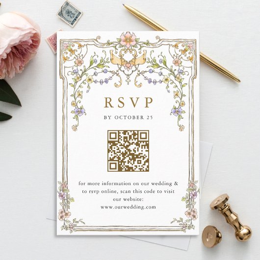 Victoriaans  Grace Floral Wedding RSVP QR-code
