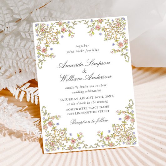 Victoriaans Grace Pastel Floral Wedding Kaart