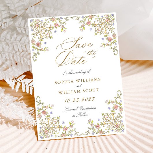 Victoriaans Grace Pastel Floral Wedding Save The Date