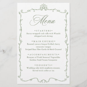 Victoriaans  Grace Sage Green Wedding Menu