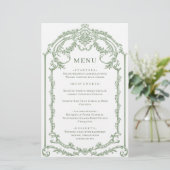 Victoriaans Grace Sage Green Wedding Menu (Staand voorkant)