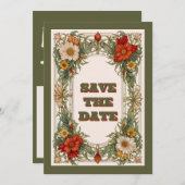 Victoriaans grens met Wildflower Wedding Save The Date (Voorkant / Achterkant)