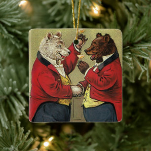  Victoriaans Happy, Gay, dansende Beren Keramisch Ornament