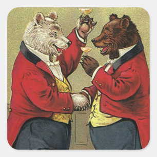  Victoriaans Happy, Gay, dansende Beren Vierkante Sticker