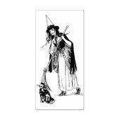 Victoriaans heks en zwarte kattekern 	rubberstempel (Afrduk)