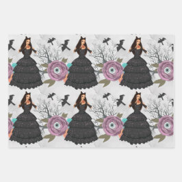 Victoriaans heks gotische bloemen  Halloween Inpakpapier Vel