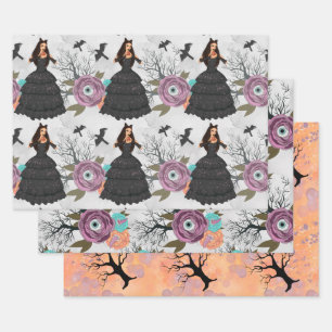 Victoriaans heks gotische bloemen  Halloween Inpakpapier Vel