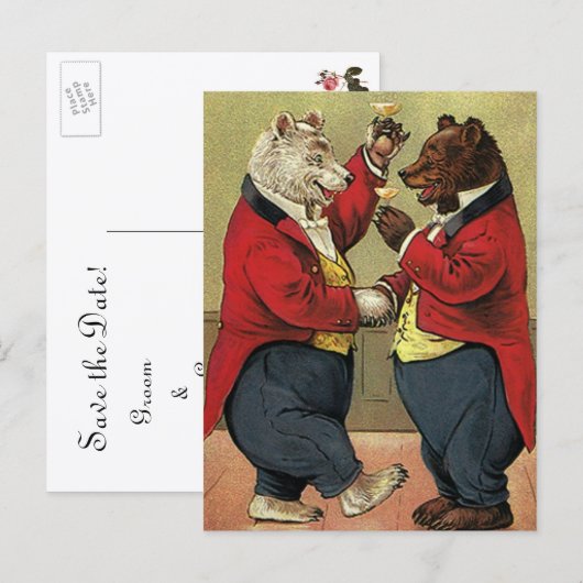  Victoriaans het dansen Beren sparen de Datum Aankondigingskaart (Voorkant / Achterkant)