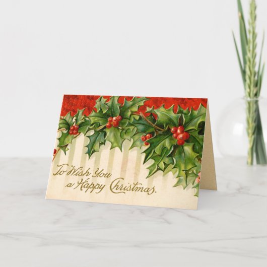 Victoriaans Holly Christmas Kaart (Voorkant)
