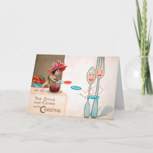  Victoriaans houten dolomijvork en spleet Feestdagen Kaart