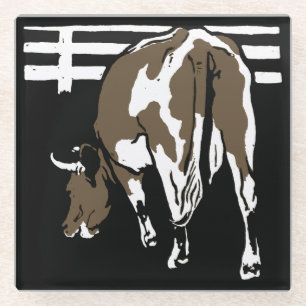 Victoriaans houtsnede boerderijdieren Koeien Glazen Onderzetter