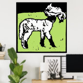 Victoriaans houtsnede boerderijdieren lammeren poster (Thuiskantoor)