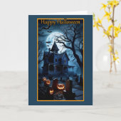 Victoriaans Huis Halloween Kaart (Gele Bloem)