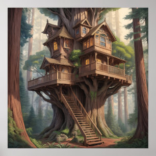 Victoriaans huis in Redwood Tree Poster
