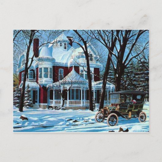 Victoriaans Huis Winter Briefkaart (Voorkant)