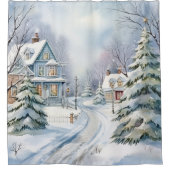 Victoriaans huis winterscène sneeuw douchegordijn (Voorkant)