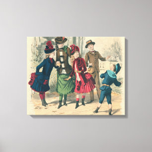 Victoriaans illustratie van de Mode van kinderen Canvas Afdruk