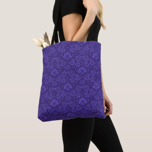  Victoriaans Indigo Damask Paisley Floral Draagtas
