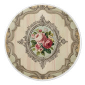 Victoriaans ingelijste Rozen Keramische Knop (Voorkant)