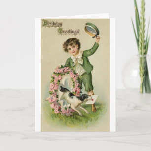 Victoriaans Irish Boy Birthday Wenskaart Kaart