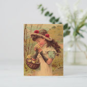  VICTORIAANS johangend BRIEFKAART van wilde bloeme (Staand voorkant)