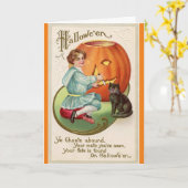 Victoriaans jongen Carving Pumpkin Halloween Kaart (Gele Bloem)