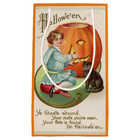 Victoriaans jongen Carving Pumpkin Halloween Klein Cadeauzakje (Voorkant)