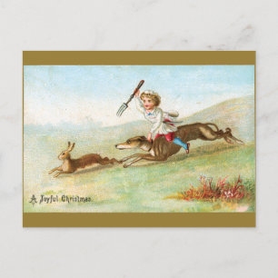 Victoriaans jongen Cook Chasing Rabbit Feestdagenkaart