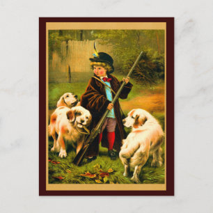 Victoriaans jongen en sint-bernardshonden briefkaart