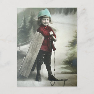 Victoriaans jongen met een slede Briefkaart