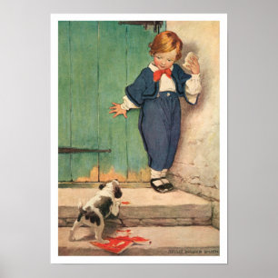  Victoriaans jongen, Poster voor puppy Art-afdrukk