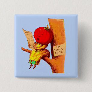 Victoriaans kaart tomatenkoppelvrouw vierkante button 5,1 cm