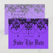 Victoriaans kant Paarse save the date Briefkaart (Voorkant / Achterkant)