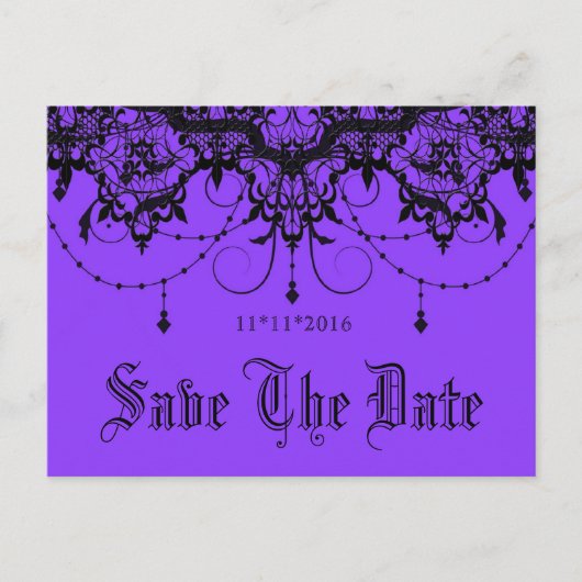 Victoriaans kant Paarse save the date Briefkaart (Voorkant)