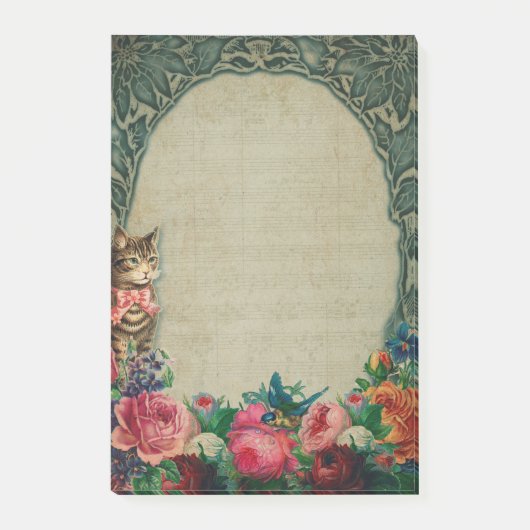Victoriaans kat- en bloemen na de opiniepeiling post-it® notes (Voorkant)