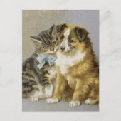 Victoriaans kat- en hondenvriendschap briefkaart (Voorkant)