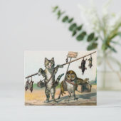  Victoriaans kat en kippen Briefkaart (Staand voorkant)