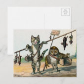  Victoriaans kat en kippen Briefkaart (Voorkant / Achterkant)