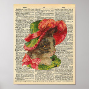 Victoriaans kat in pet op woordenboekpagina poster