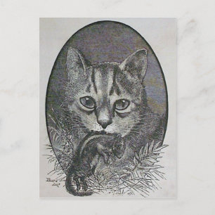 Victoriaans kat met Chipmunk-kerstBriefkaart Feestdagenkaart