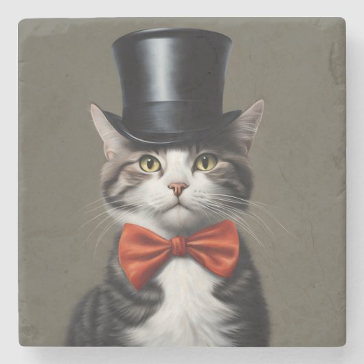 Victoriaans kat stenen onderzetter (Voorkant)