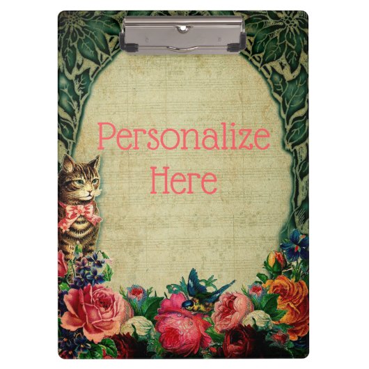 Victoriaans kattenblademuziek Bloemen Groene Pin Klembord (Voorkant)