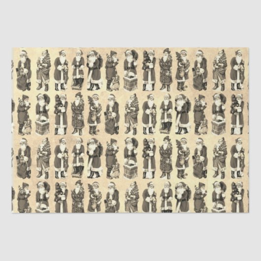  Victoriaans Kerst Beige Santa Pattern Tissuepapier (Voorkant)