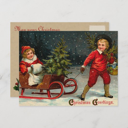 Victoriaans kerst Briefkaarten (Voorkant / Achterkant)