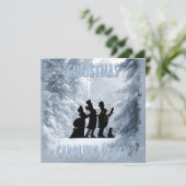 Victoriaans Kerst Caroling Party Blauwe Sneeuw Kaart (Staand voorkant)