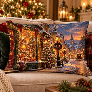 Victoriaans Kerst Dorps Accent Kussen 16x12