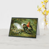 Victoriaans Kerst Kaart Caroling Birds (Gele Bloem)